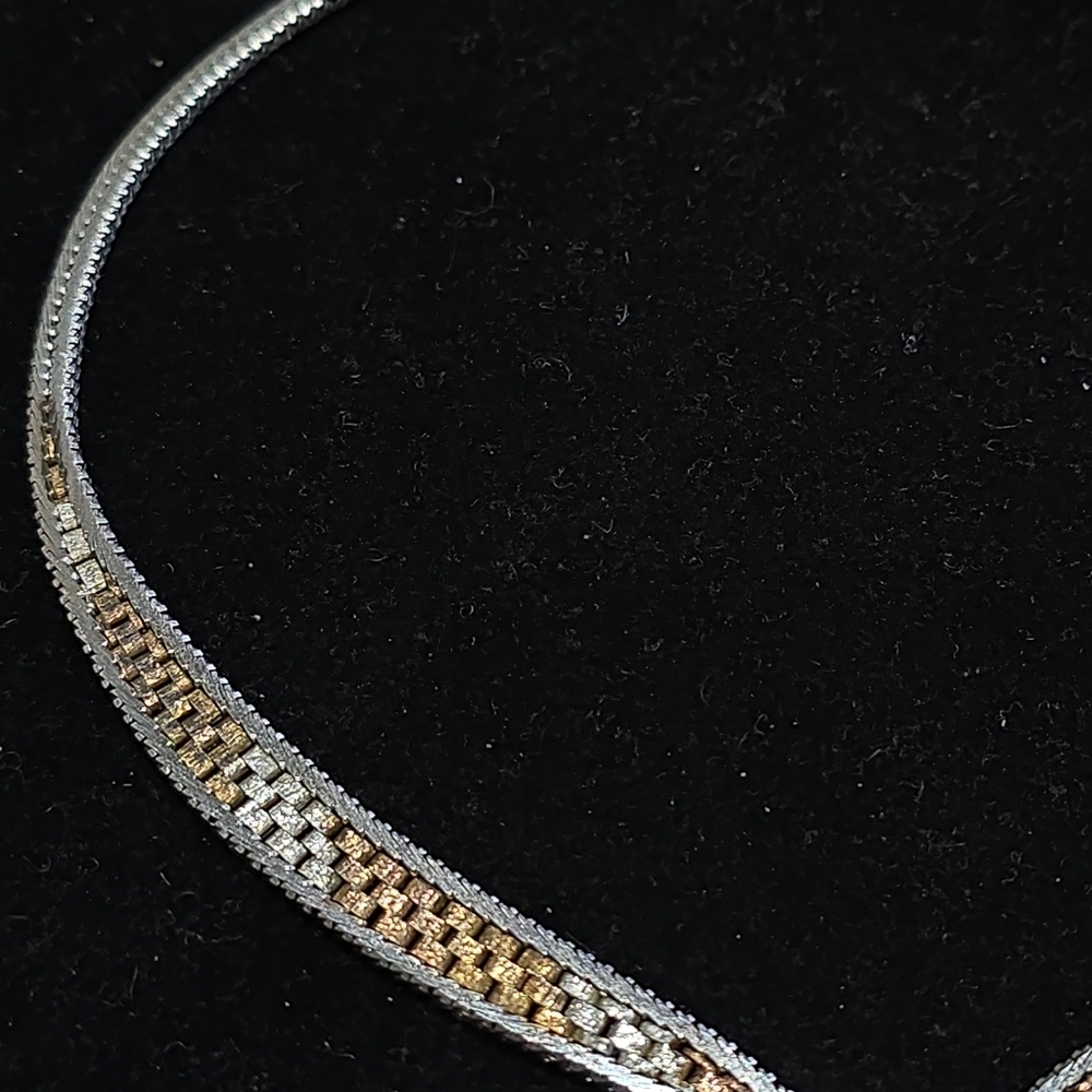 Vintage Sterling Silver chain necklace silver & bronze color - Picture 4 of 10